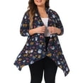 thumbnail image 2 of DARING DIVA Plus Size Owl Flowy Print Loose Open Front Sweater 1X Navy Blue, 2 of 6
