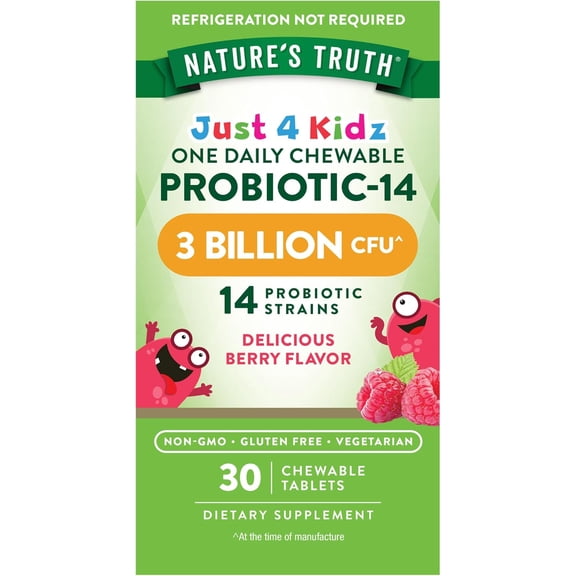Kid's Probiotic | 3 Billion CFU | 30 Chewable Tablets | 14 Strains | Berry Flavor | by Nature's Truth
