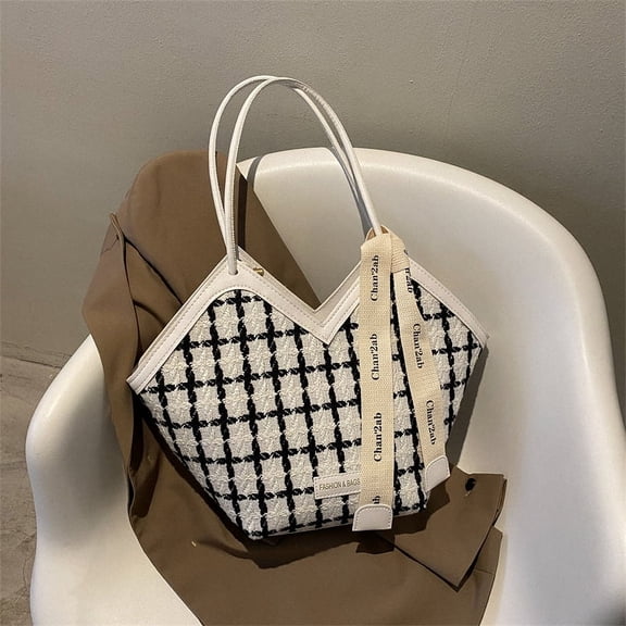 JennyShop Fashion Women's Handbags New Trendy Women's Bag Shoulder Large Capacity Plaid Silk Scarf Tote Bag