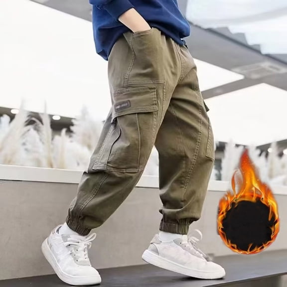 Boys Sweatpants,Boys Warm Lined Casual Jogger Pants With Adjustable Ankle For Outdoor Play And Comfortable Trousers,Boys Pants,Brown,11-12 Years