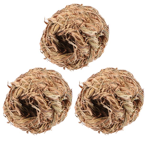 3pcs Choza de hierba tejida natural Casa de hierba de paja Bird Cubby Nest Cage Juguetes para Bunny Rabbit Hamster Gerbil Chinchillas (Café)