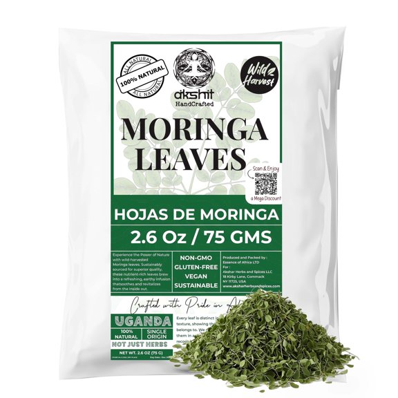 2.6oz Dried Moringa Leaves, 100% Natural Moringa Leaves, Herbal Tea, Non GMO, by Akshit