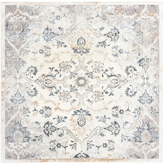 Unique Loom Baron Highbury Rug ,Square,7' 10" x 7' 10" Ivory Gray Transitional Floral Dining Room Living Room Bed Room