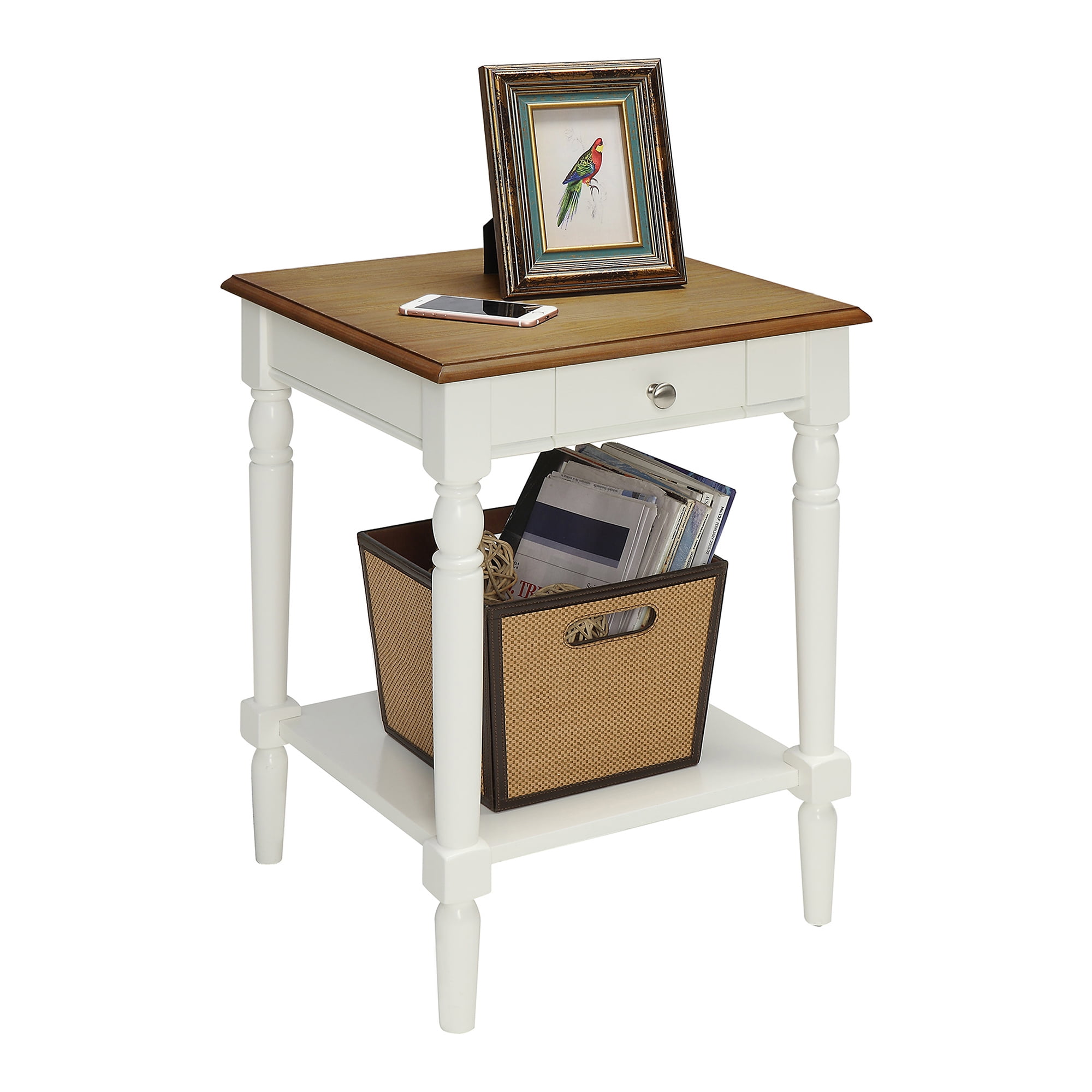 Convenience Concepts French Country One Drawer End Table with Shelf , Driftwood/White