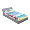 thumbnail image 2 of Ambesonne Beach Fitted Sheet & Pillow Sham Set, Lighthouse Seagulls Ocean, Twin, Vermilion Blue, 2 of 2