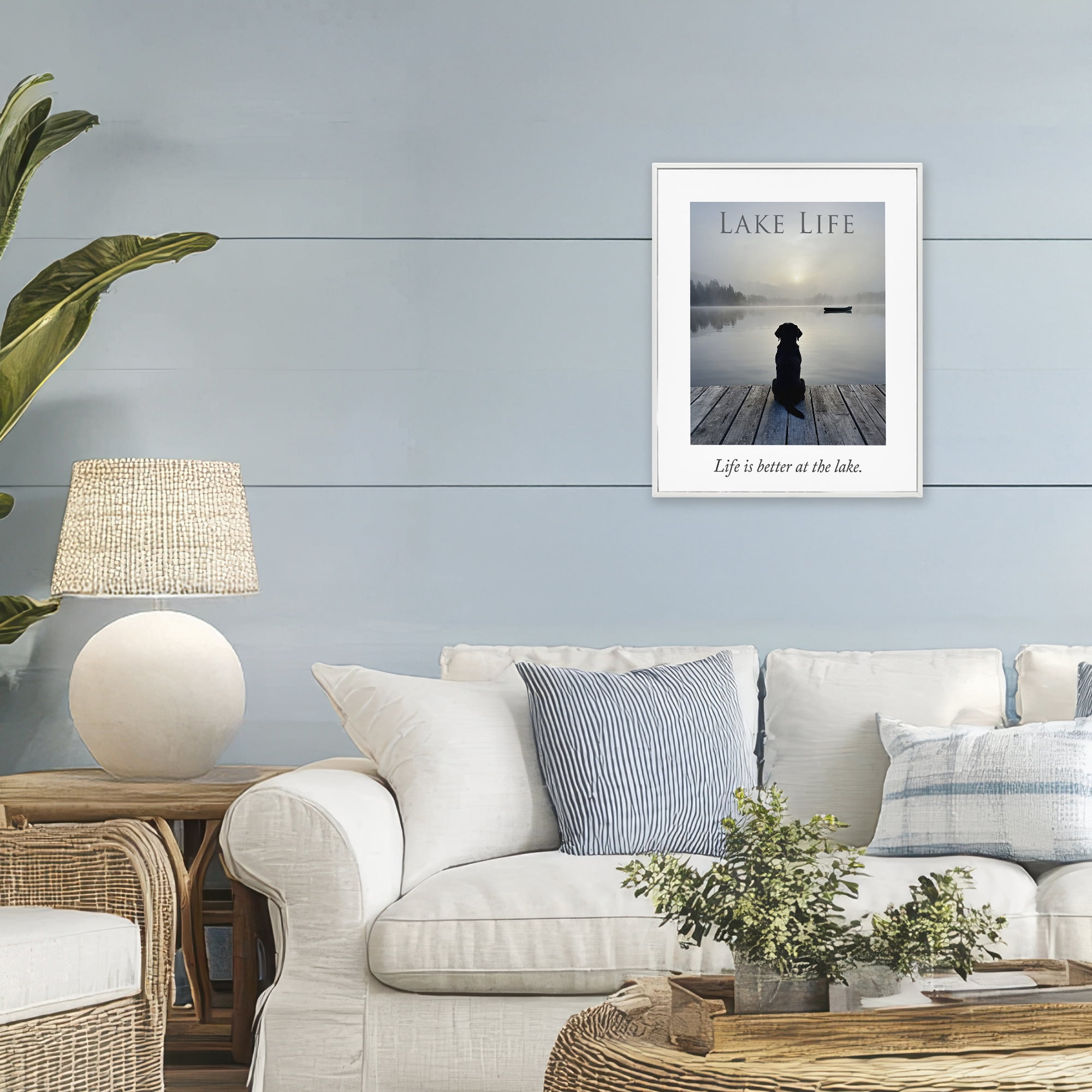 Stupell Industries Lake Life with Dog White Framed Giclee Art, design by A Barefoot Stylist