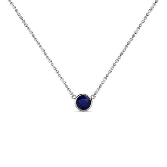 TriJewels Round Blue Sapphire (3.00 mm) Bezel Set Solitaire Pendant in 10K White Gold