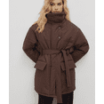 thumbnail image 7 of Women's Stand Collar Puffer Pattern Cotton Jacket Belt Button Up Long Sleeve Warm Coat Winter Outerwear, 7 of 7