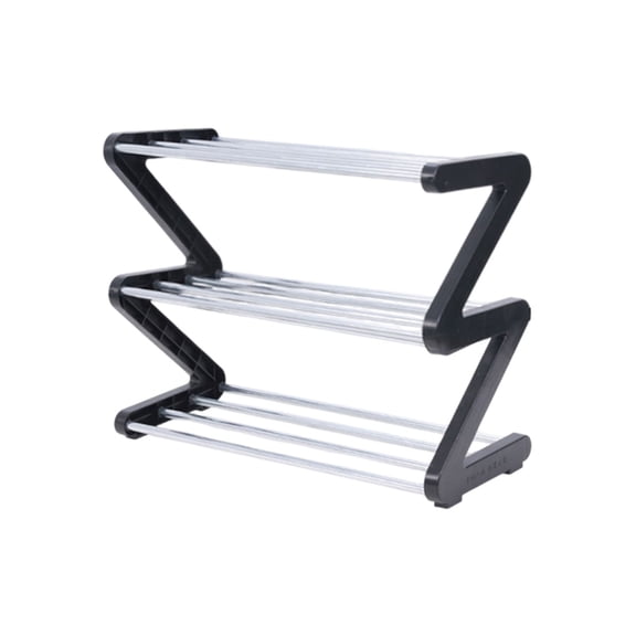 Qocolhg Z-Shaped 6 Tier Free Standing Stainless Steel Shoe Rack for Closet Holds 6 Pairs Shoe Organizer Stackable Shoe Storage Shelf for Entryway, Closet, Garage, Bedroom, Cloakroom, Black