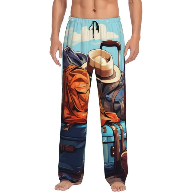 Balery Colorful Travel Luggage Gear Pantalones de pijama para hombre, pijama ultraligero, pantalón de descanso-3X-Large