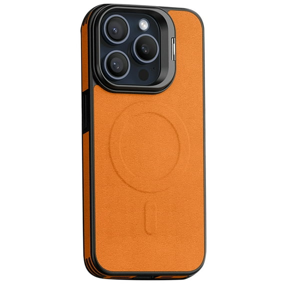 Decase for Apple iPhone 15,iPhone 15 Magnetic Case Compatible with Mag-Safe,Luxury PU Leather Case with Hidden Camera Kickstand,Shockproof Slim Phone Shell for iPhone 15 - Orange