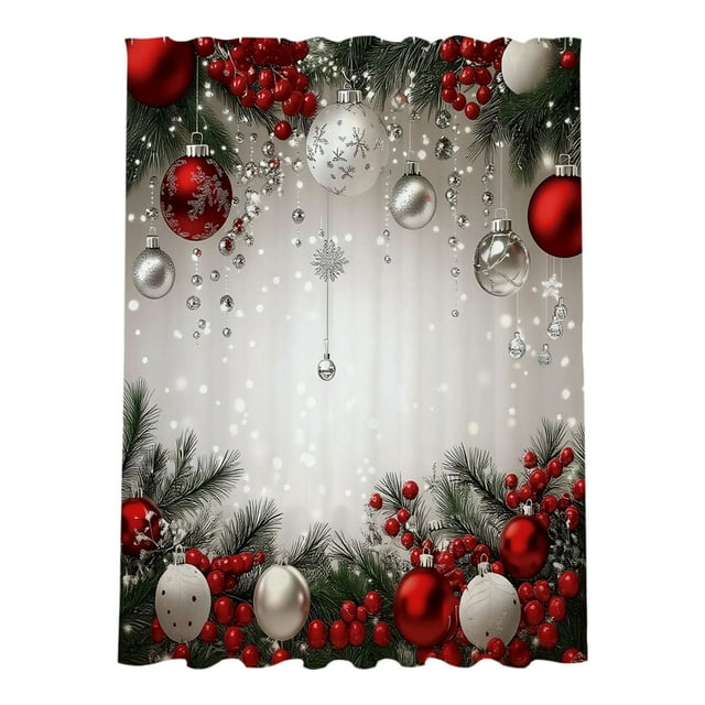B Christmas Shower Curtain 180X150Cm Waterproof Polyester Holiday Bathroom Decor Santa Snowman Tree Print Mold Resistant