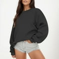thumbnail image 3 of OSOLU Women's Sweatshirt Long Sleeve Solid Color Casual Crewneck Loose Fit Plush Fall Winter Tops Holiday Chic Pullover, 3 of 6