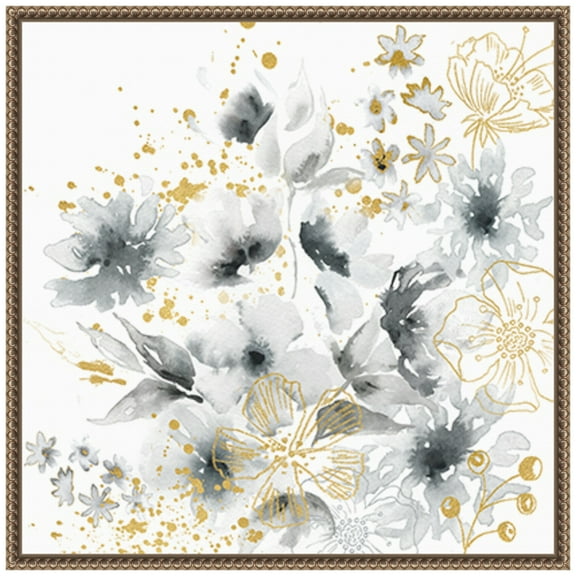 Amanti Art Watercolor Gray and Goldenrod Floral Framed Canvas Wall Art Print