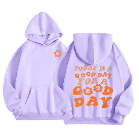 Curuila Kids Girls Boys Hoodies Letter Print Crew Neck Long Sleeve Comfortable Casual Pullover With Pocket Autumn Winter Sweatshirt Purple Size 5-6 Years