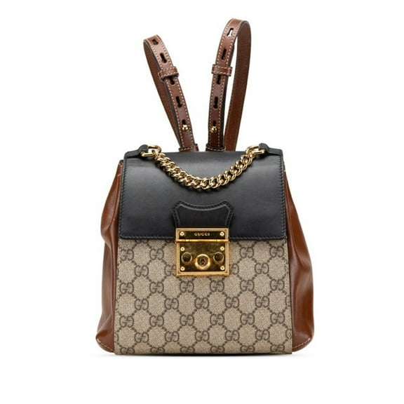 Pre-Owned Gucci GG Supreme Padlock Backpack 498194 Brown, Black, Beige, PVC Leather,... (Good)