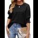 thumbnail image 1 of Blusas Elegantes e Informales para Mujer, Cuello , Mangas 3/4 y Puños Fruncidos. Negro S, 1 of 8