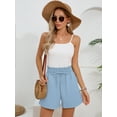 thumbnail image 2 of Chiclily Women's Shorts High Waist Drawstring Shorts Summer Loose Beach Shorts with Pockets, Light Blue L, 2 of 7