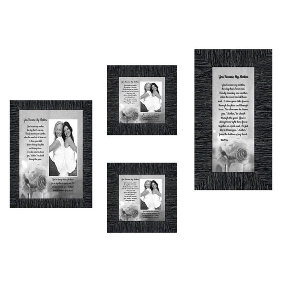 Picture Frame Set, 4 Piece Customizable Gallery Multi pack, 1-5x7, 1-4x10, 2-4x4, for Tabletop or Wall Display