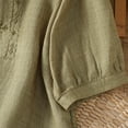 thumbnail image 6 of Ounisa Shirts for Women Summer Embroidered Cotton Linen Blouse 3/4 Sleeve Stand Up Collar Top Vintage Boho Causal Button Shirt, 6 of 9