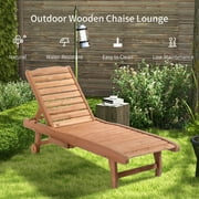Outsunny Wooden Chaise Lounge Outdoor Patio Furniture Adjustable w/Pullout Table