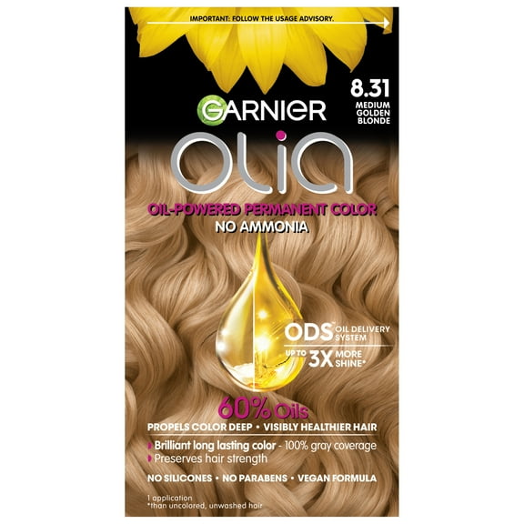 Garnier Olia Oil Powered Permanent Hair Color, 8.31 Medium Golden Blonde