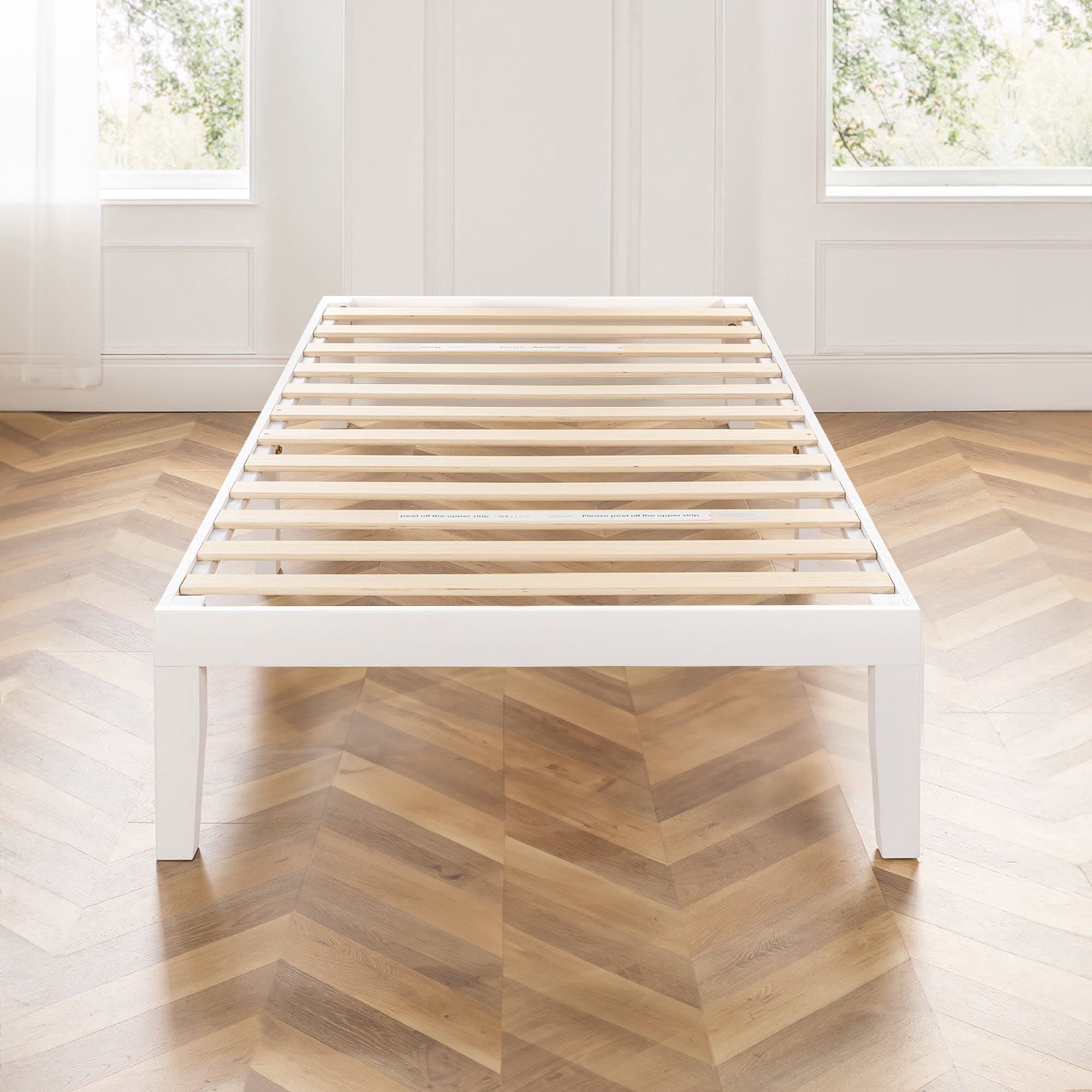 Mellow Naturalista Classic 16" Solid Wood Platform Bed with Wooden Slats, White, Twin