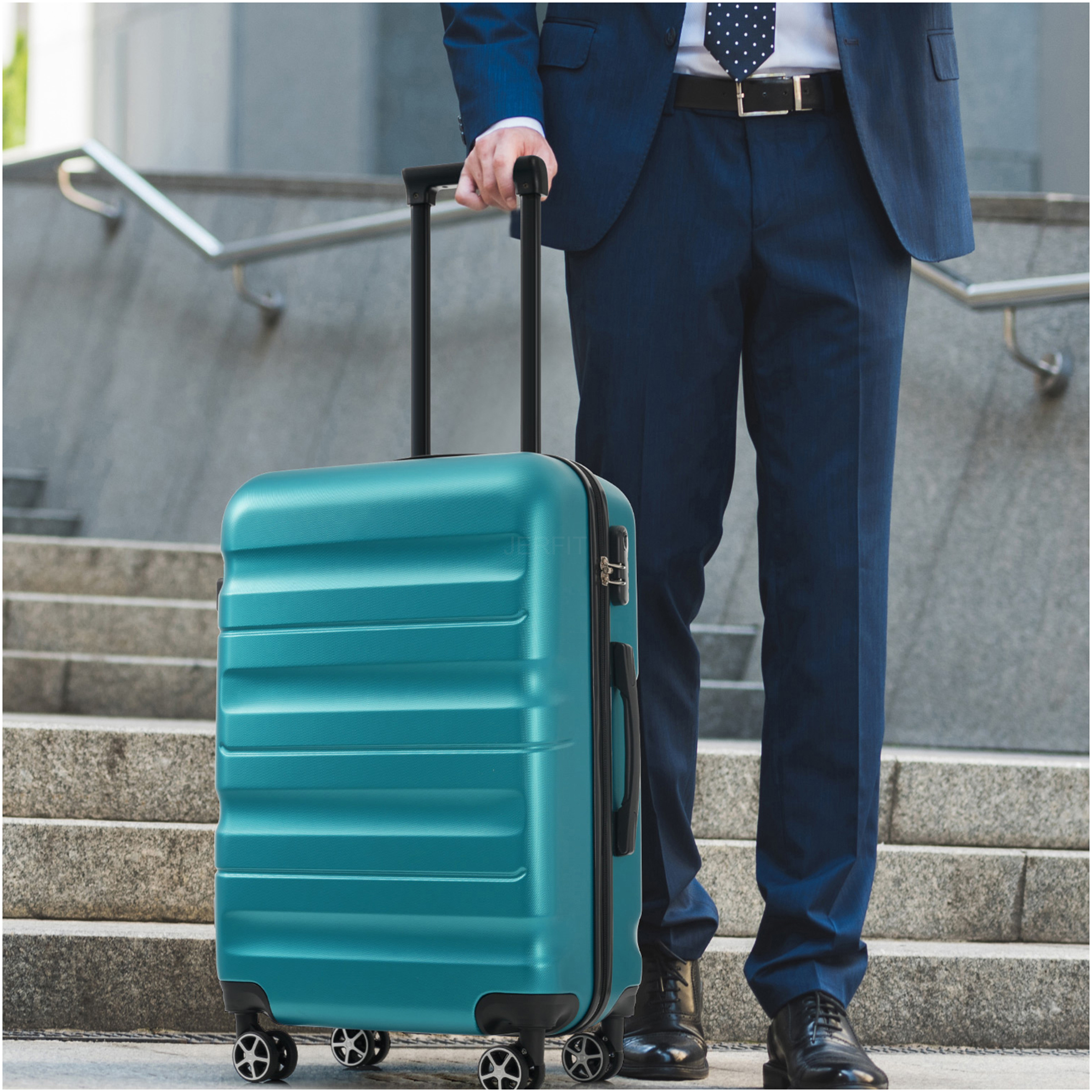 JERFIT 4-Piece ABS Hardshell Spinner Luggage Set, Lightweight Durable Suitcases with 360° Dual Wheels, TSA Lock, Expandable Design for Travel & Business, Blue