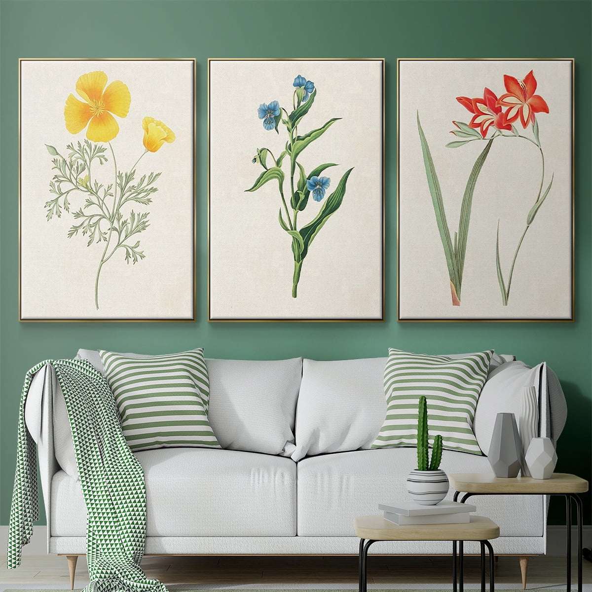 Flowers of the Seasons IV - Framed Premium Gallery Wrapped Canvas L Frame 3 Piece Set - Ready to Hang, 37x75 by Wexford Home