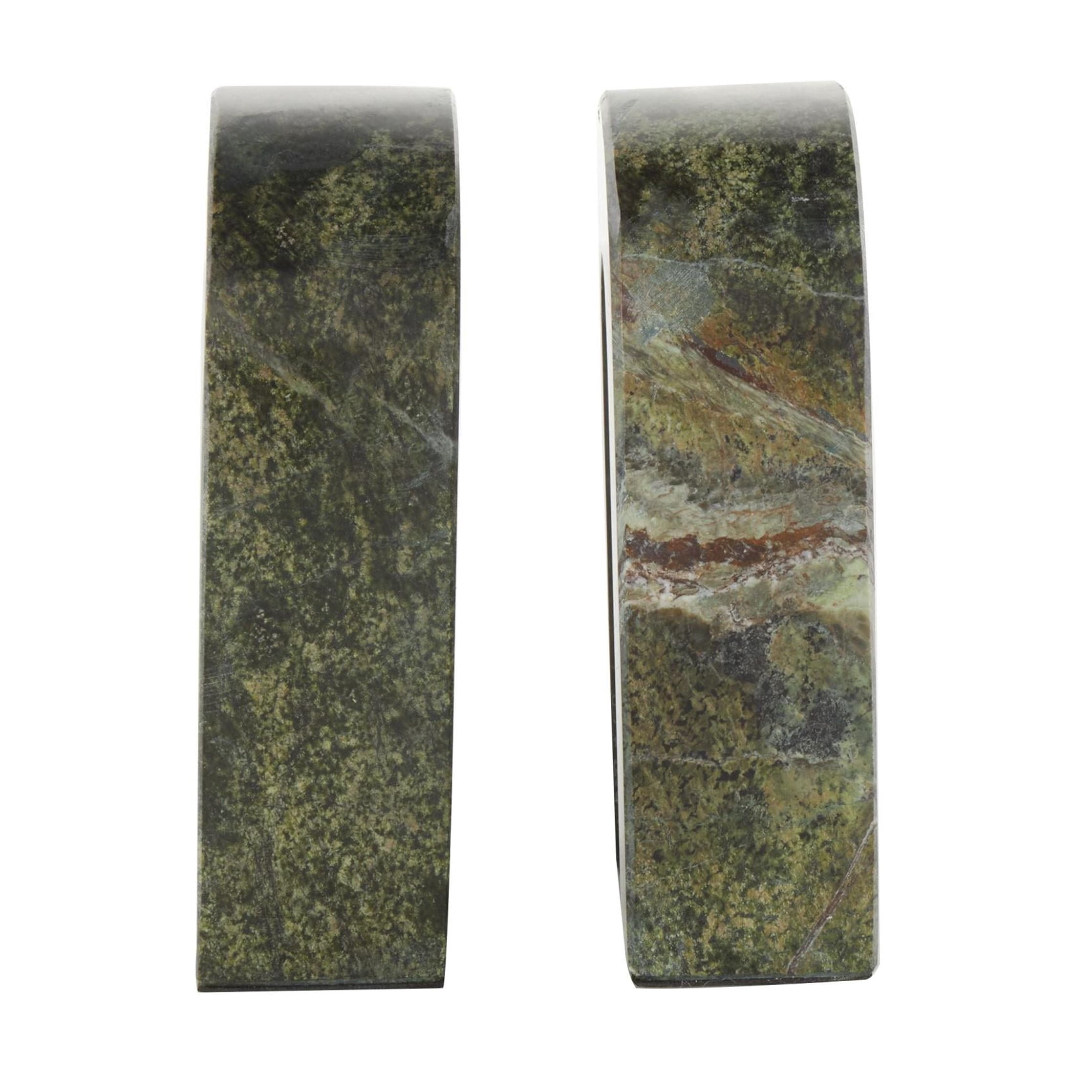 DecMode 4" Arched Geometric Green Marble Bookends (Set of 2)