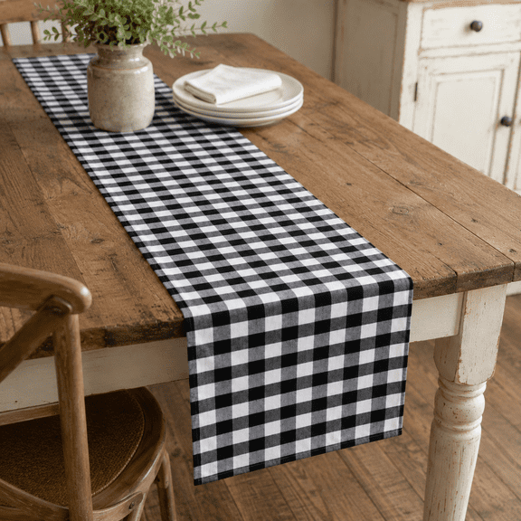 Table Runner Buffalo Check Christmas Table Runner Cotton Black and White Plaid for Family Dinner Christmas Holiday Birthday Party Table Home Decoration