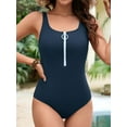 thumbnail image 5 of Asoul Womens One Piece Zipper Swimsuit Full Coverage Bathing Suits Ribbed Slimming High Cut Adjustable Straps Swimwear, 5 of 5