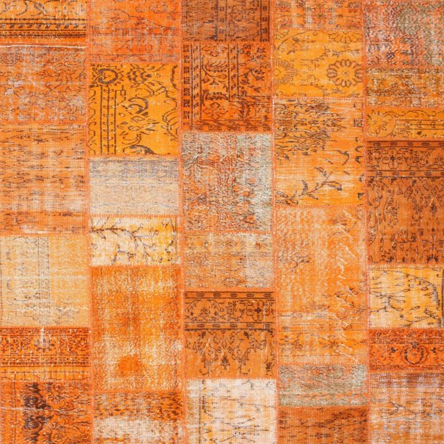 Ahgly Company Tapis d'Intérieur Carré Contemporain Orange Rouge Patchwork, 4 Pieds Carré