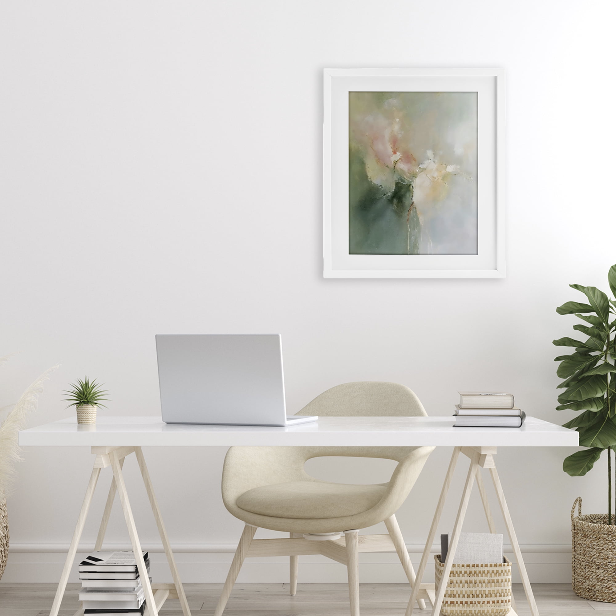 Stupell Industries Ethereal Brushwork Abstraction White Framed Print Under Glass, design by Riley B