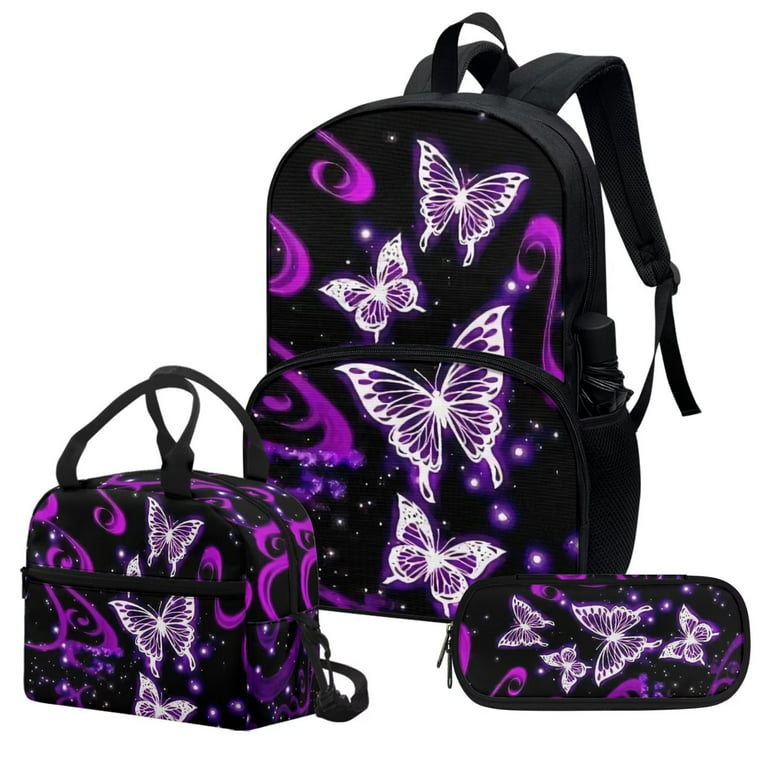 Kids Girls Lunch Bag Insulated Lunch Box for school Lunch Cooler Organizer  School Kids Lunch Tote (purple butterfly)