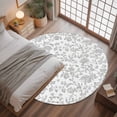 thumbnail image 3 of 4ft Round Rug, Boho Gray Flower Non-Skid Rubber Backing Large Area Rugs - Living Room Bedroom Home Office, Vintage Farmhouse Leaf Spring Plant Indoor Floor Mat Carpets Washable Rug, 3 of 9