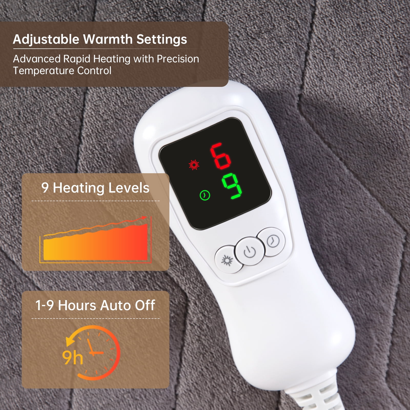 Heated Blanket Queen Size, Washable Heated Blanket Electric, Electric Blanket, Charcoal Gray, 84" x 90", Blanket Warmer Heating blanket Heat Warming Blanket Electric Blanket Heater