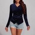 thumbnail image 2 of Aboser Wrap Tops for Women Party Evening Shirts Elegant Velvet Blouse Slim Fit V Neck Pullover Top Soft Long Sleeve Shirt Solid Color Casual Blouses, 2 of 8