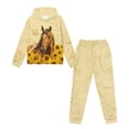 thumbnail image 4 of Uorisanigo 2 Pack Graphic Printed Long Sleeve Pullover Hoodie Sweatshirt and Jogger Pants Outfit Set Fall Winter Kids Clothes for Boys Girls, Sunflower Western Horse, 4 of 7