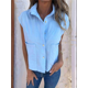 thumbnail image 5 of Camisa de y Algodón para Mujer, Blusa Holgada de Verano con Cuello en V y Corta, Informal, Color Azul , Talla M, 5 of 8