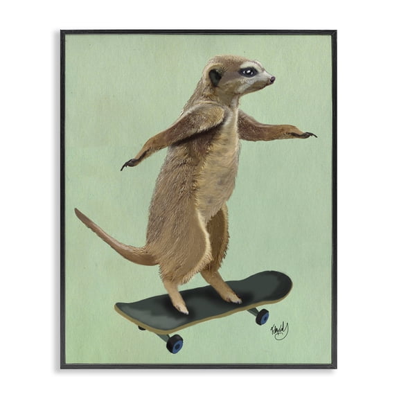 Stupell Industries Contemporary Meerkat On Skateboard Illustration Black Framed Giclee Art, 11 x 14, by Fab Funky