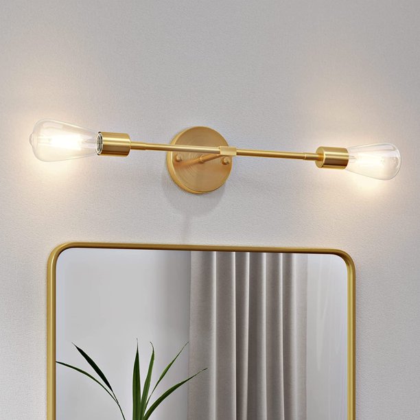 2Light Bathroom Vanity Light Fixture Gold Wall Sconce Wall Mount Lamp