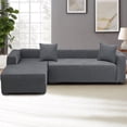 thumbnail image 4 of CJC Sectional Couch Covers Stretch L Shape Sofa Covers with Elastic Bottom, 2pcs Sofa Slipcovers for 3 + 4 Seater Sectional Chaise Slipcover (Gray), 4 of 9