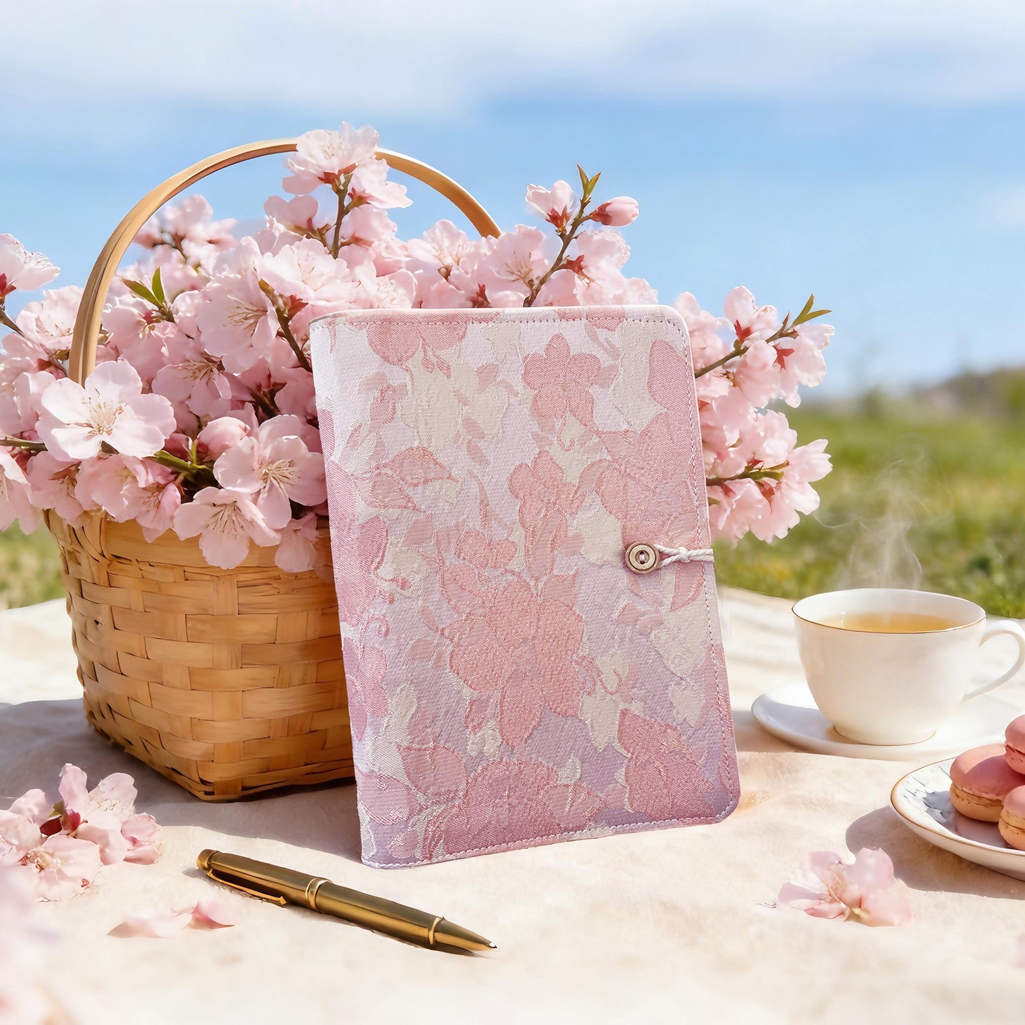ipoul A5 Binder, 6 Ring Binder, Refillable Notebook, Embroidery Journal, Pink, Flower