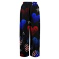thumbnail image 4 of 250th Anniversary Womens Pajama Patriotic USA Flag Print Elastic High Waist Trousers Slit Baggy Wide Leg Relaxed Fit Breathable Lounge Pants, #01 Black, XL, 4 of 6