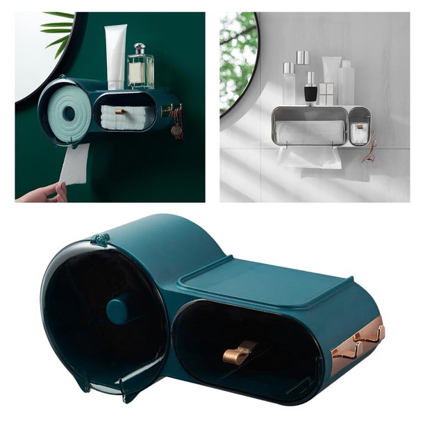 Soporte para Papel Higiénico Autoadhesivo Soledad Caja de Pañuelos Monta en Pared Impermeable Verde