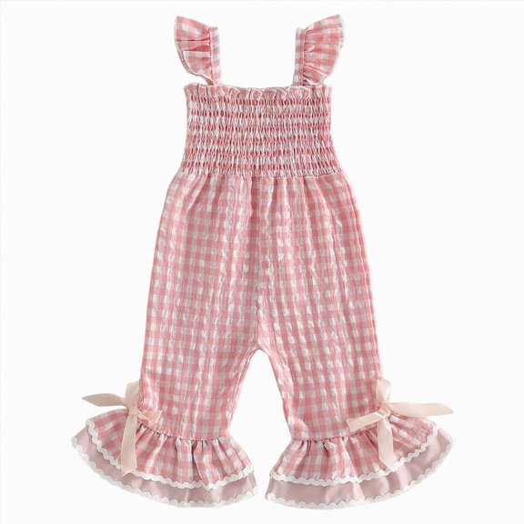 felwors Toddler Baby Girl Summer Clothes Ruffle Sleeveless Smocked Romper One Piece Jumpsuit Suspender Pants Cute Outfit