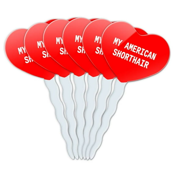 American Shorthair Heart Love Cupcake Picks Toppers - Set of 6