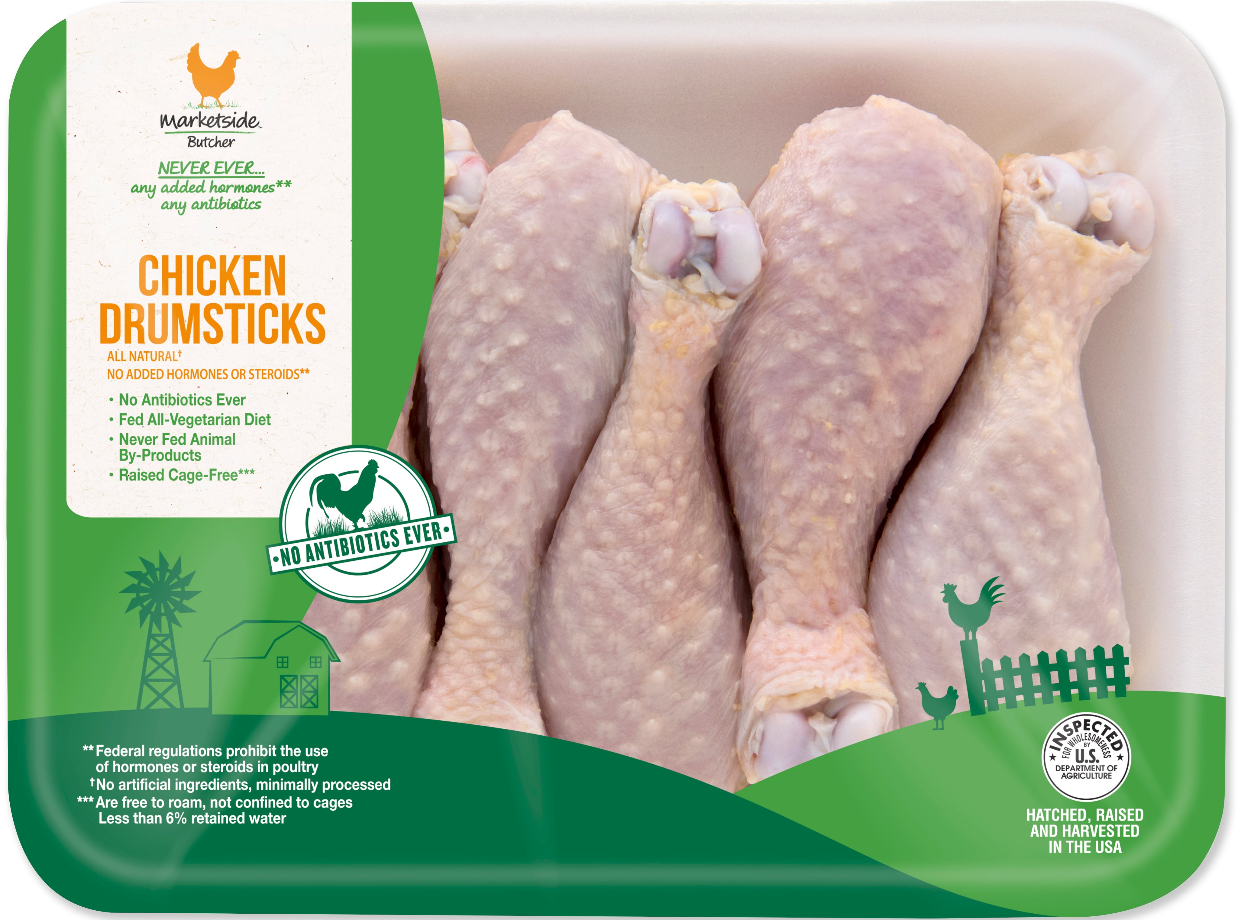 Marketside Antibiotic Free Chicken Drumsticks 1 5 2 2 Lb Walmart Com