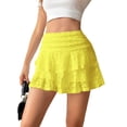 thumbnail image 3 of Womens Pleated Mini Skirt Lace High Waisted Ruffle Short Skirts Yellow M, 3 of 8